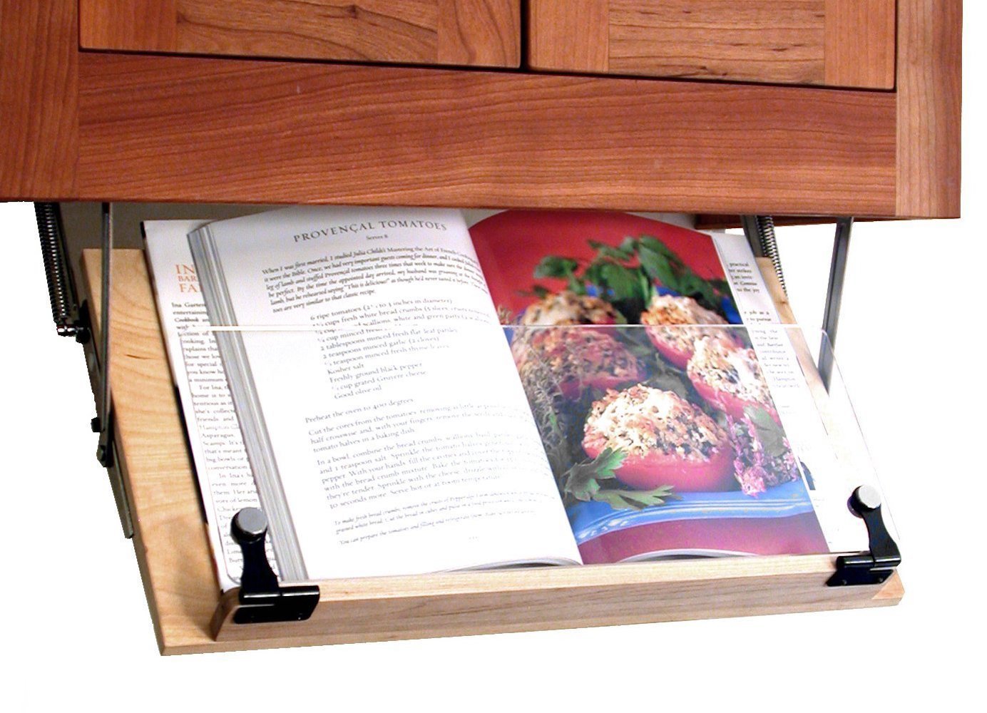 My kitchen drop down cookbook holder