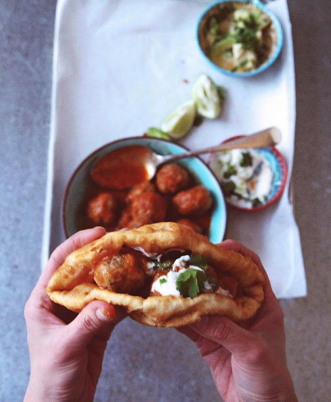 Milk and Honey Mexican Meatball Fry Bread Tacos