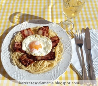 Receta De Espaguetis Con Mantequilla Beicon Y Huevo
