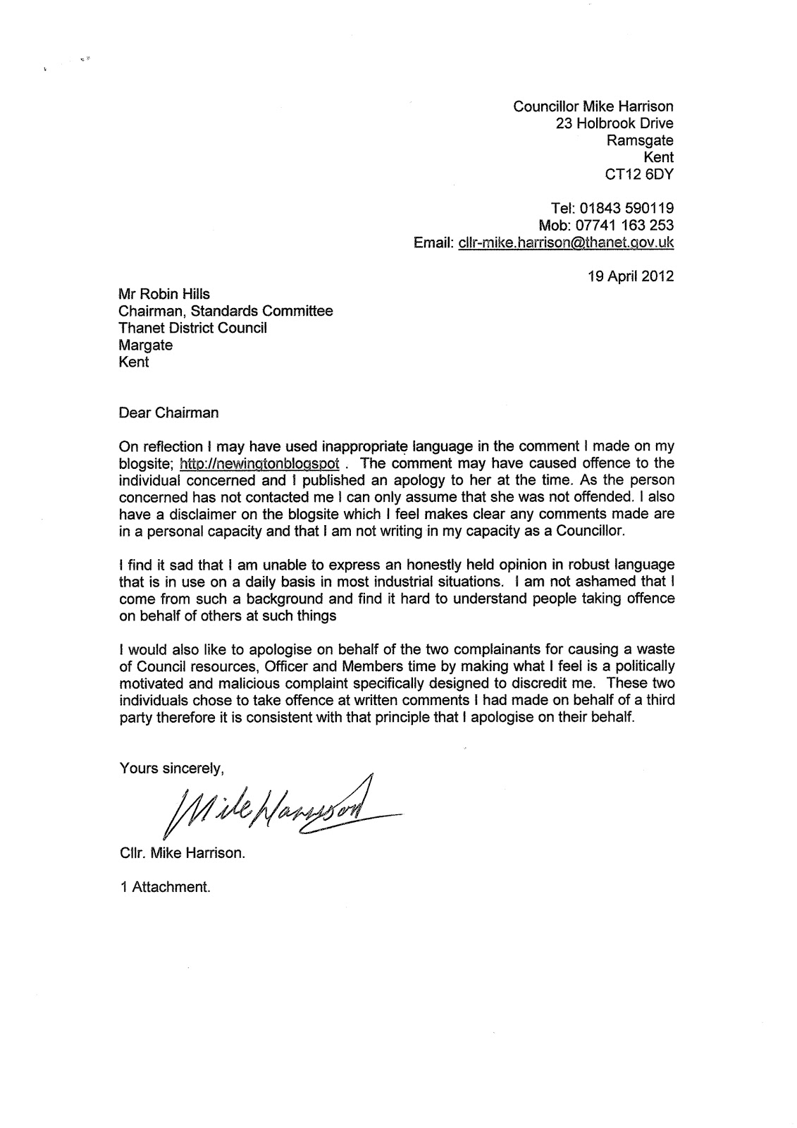 Press Releases Cllr Harrison’s apology