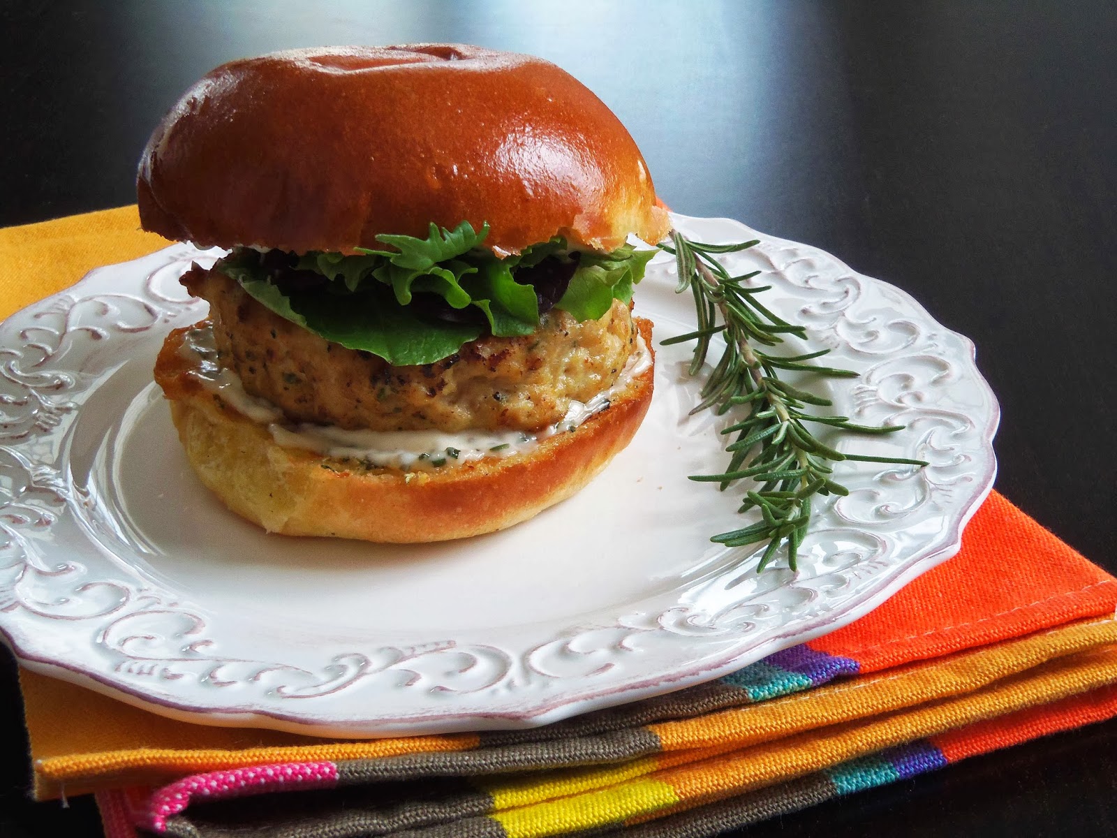 Simply Romanesco Chicken Burgers with GarlicRosemary Mayonnaise