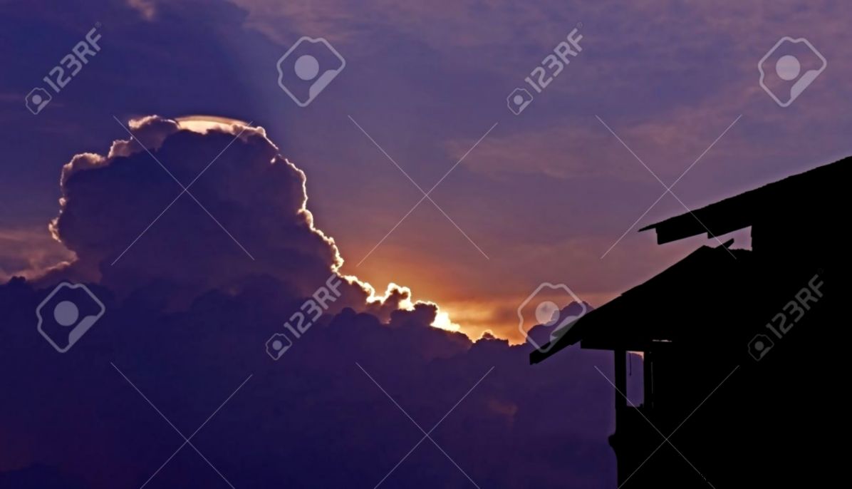 House Silhouette With Gorgeous Sunset Sky Background Stock Photo House Silhouette With Gorgeous Sunset Sky Background Stock Photo