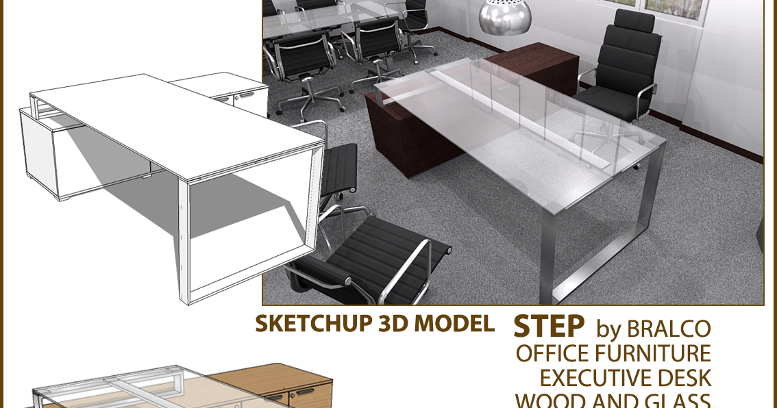 SKETCHUP TEXTURE 3D MODEL OFFICE FURNITURE EXECUTIVE DESK
