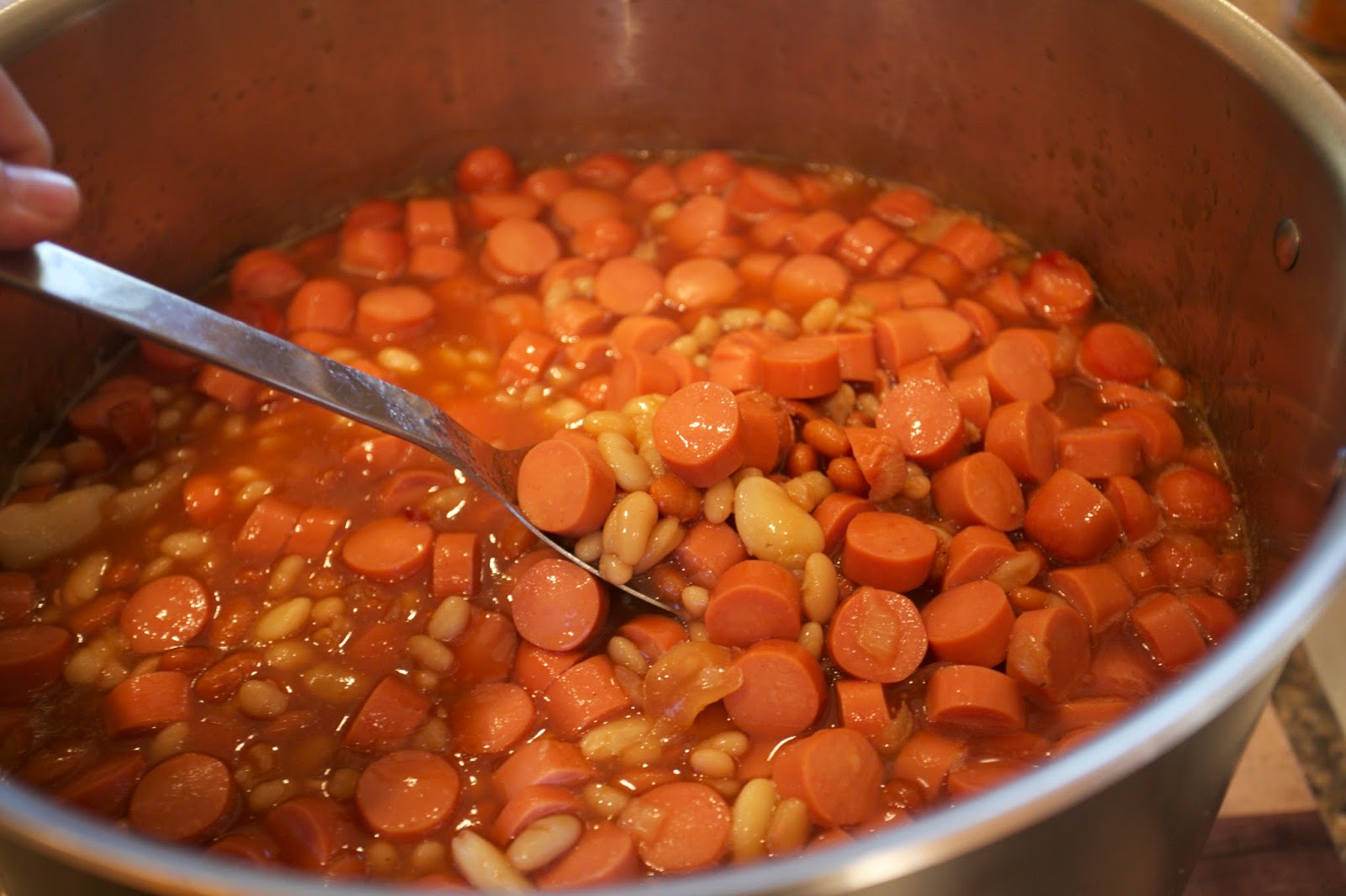 Maple Baked Beans and Hot Dogs