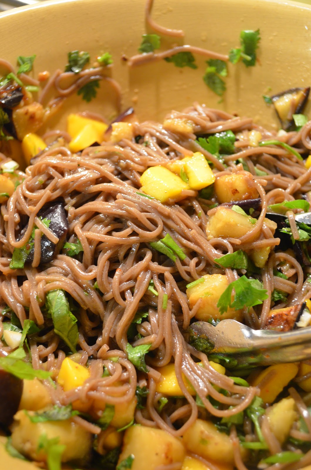 amour fou(d) soba noodles with eggplant and mango.