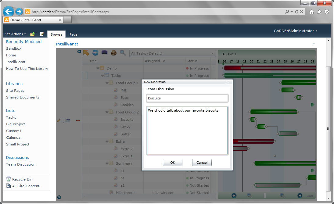 IntelliGantt SharePoint Task and Discussion List Integration