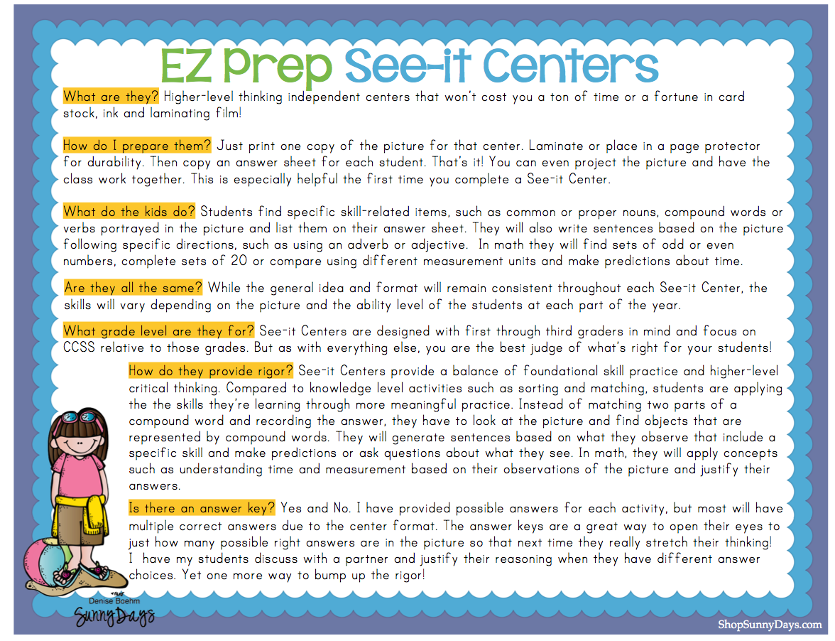EZ Prep Centers Sunny Days in Second Grade