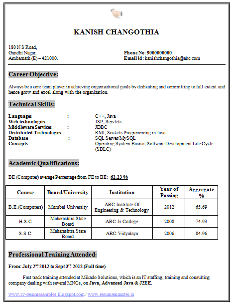sample computer science resume