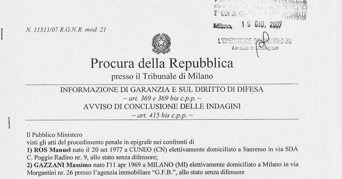 Fontana Stefano Blog INFORMAZIONE DI GARANZIA E CONCLUSIONE DELLE