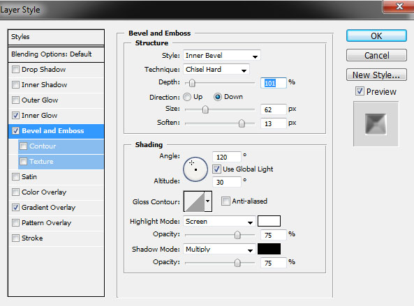 bevel and emboss Glossy Metal Text Effect