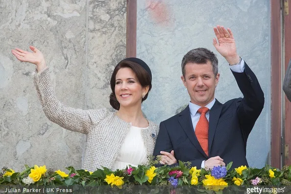 Crown Princess Mary,and Crown Prince Frederik of Denmark, attend a Lunch reception to mark the forthcoming 75th Birthday of Queen Margrethe II of Denmark. at Aarhus City Hall.