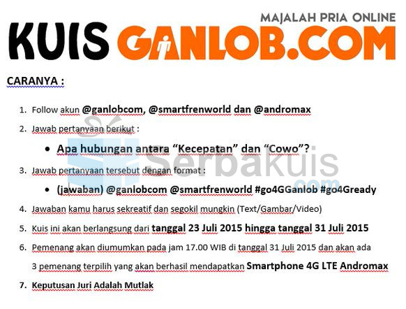 Kuis Ganlob Berhadiah 3 Unit Smarfren Andromax 4G LTE Kuis Ganlob Berhadiah 3 Unit Smarfren Andromax 4G LTE