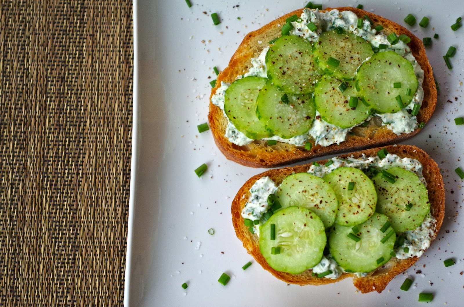 Herb Cream Cheese and Cucumbers on Toast