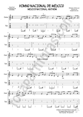 Tubescore Mexico National Anthem Tab Sheet Music for Guitar