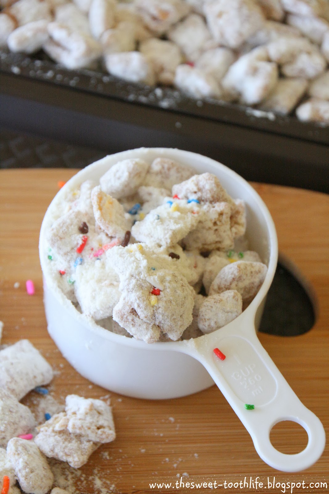 The Sweet {Tooth} Life Caramel Funfetti Cake Batter Puppy Chow