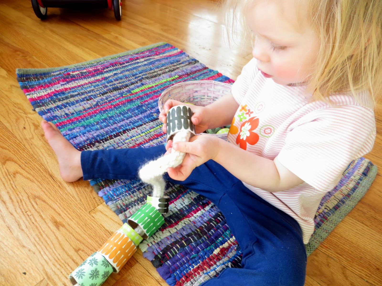 itty bitty love toddler threading cardboard tube "beads"