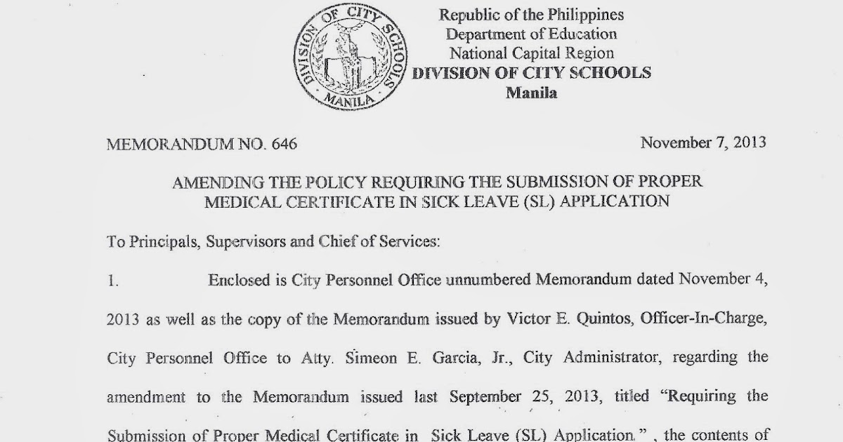 department of education manila division memorandum no 646 sick medical certificate
