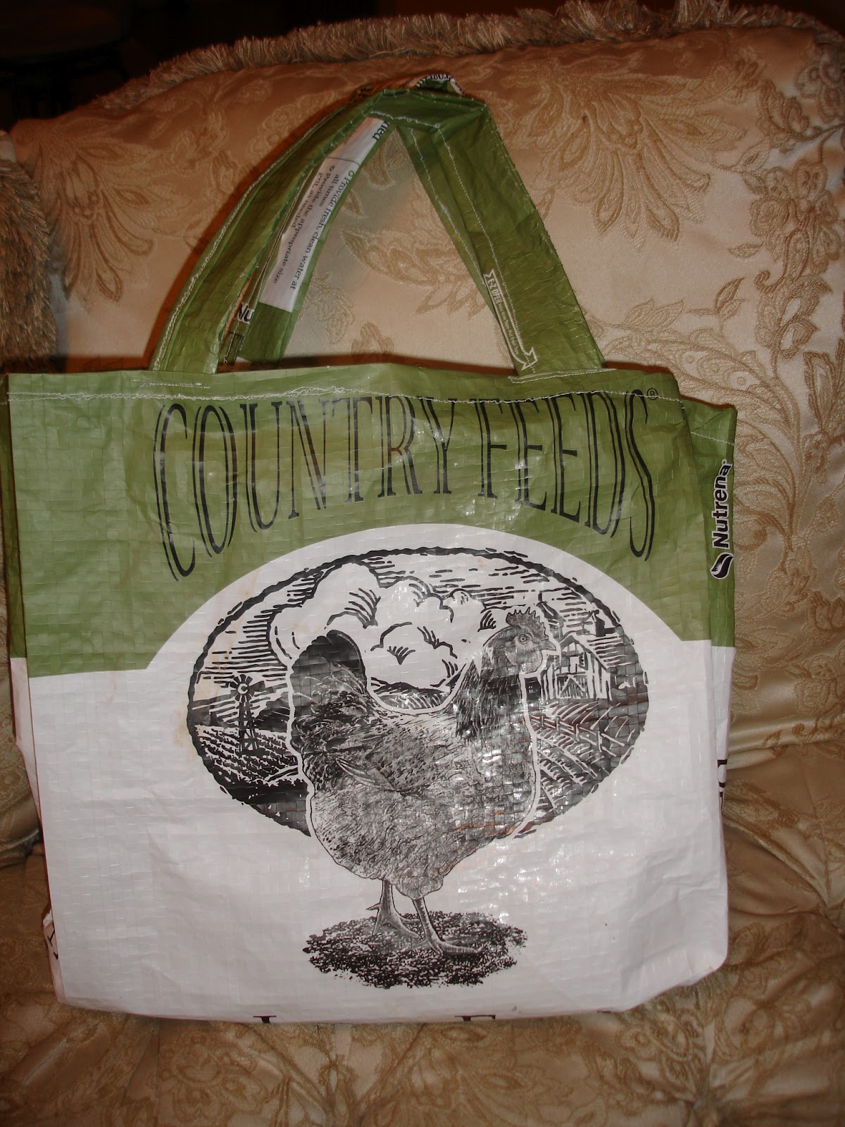 The Garden Cat Cottage CRAFTY CHICKTOTE BAG MADE FROM FEED SACK