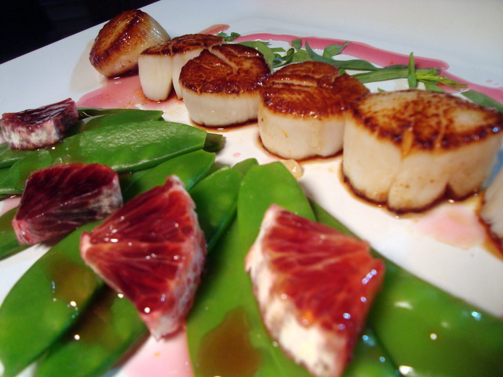 A Couple in the Kitchen Seared Scallops with Blood Orange Gastrique (a