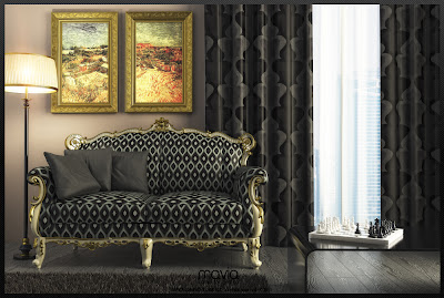 Arredamento d'interni - salotto con divano classico in tessuto - tendaggi per interni moderni