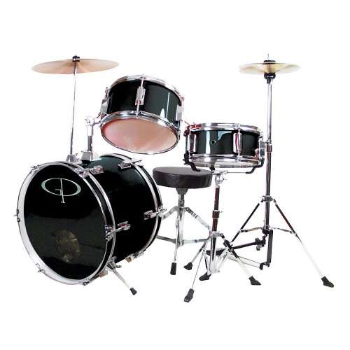 GP Percussion GP50BK Complete Junior Drum Set (Black, 3-Piece Set)