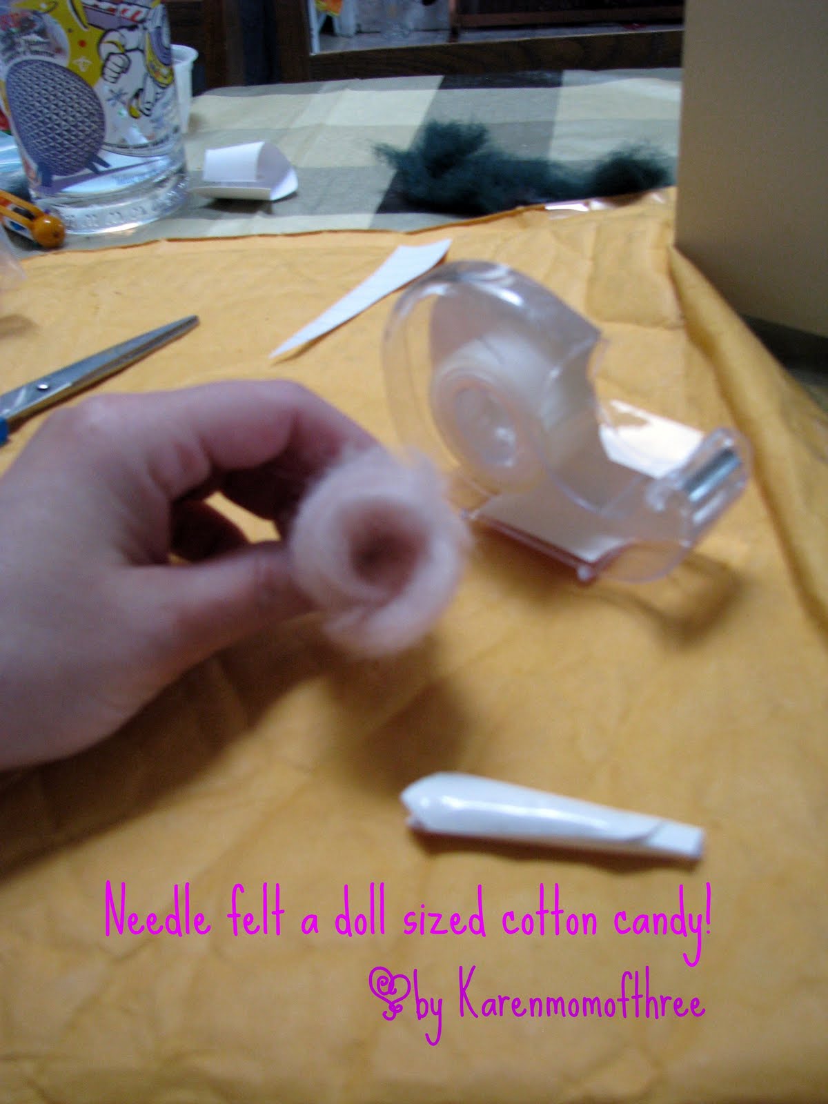 Karen Mom of Three's Craft Blog Needle Felt a Fluffy Cotton Candy for