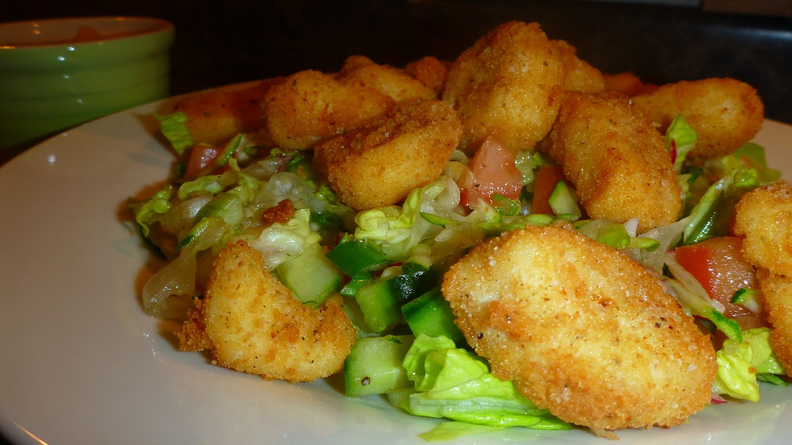 Halibut Nuggets and Chopped Salad