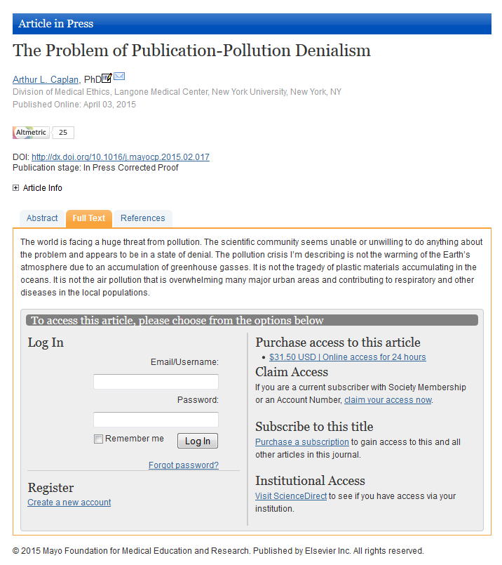 Pollution journal articles references