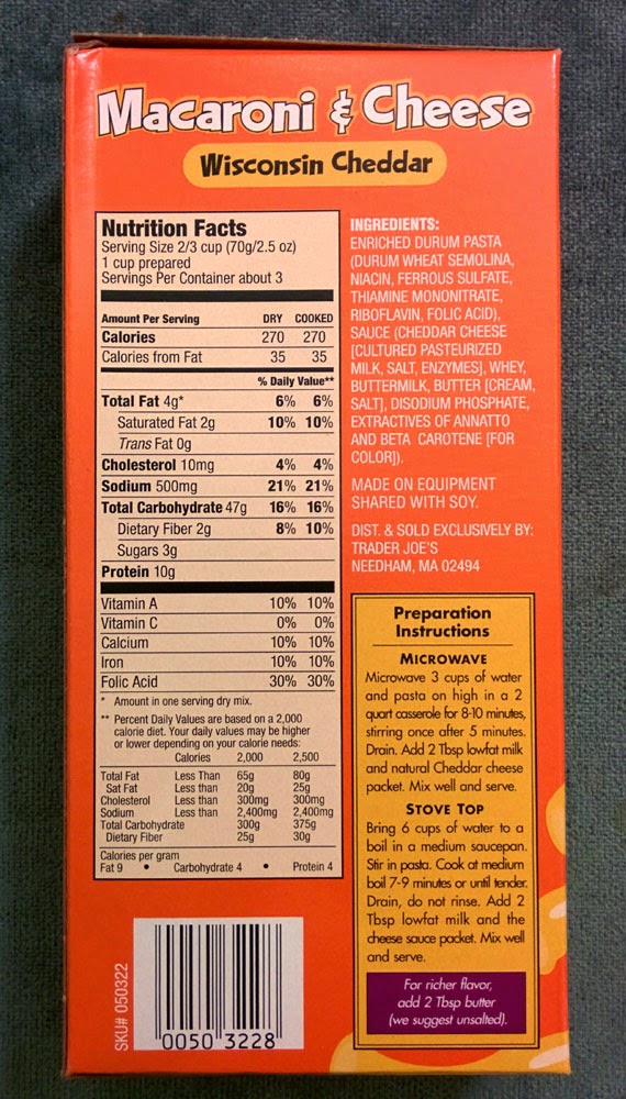 Trader Joe's Nutrition Labels Trader Joe's Macaroni & Cheese Wisconsin