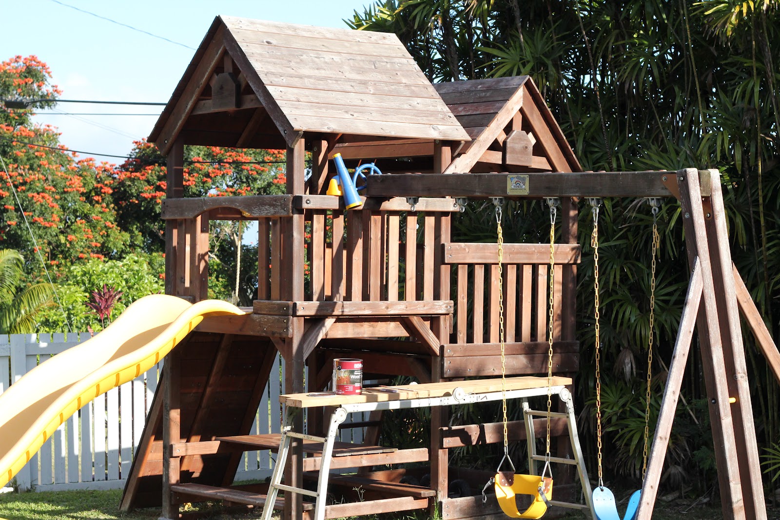 DIY Wood Staining a Kids Swing Set Livin' the Mommy Life