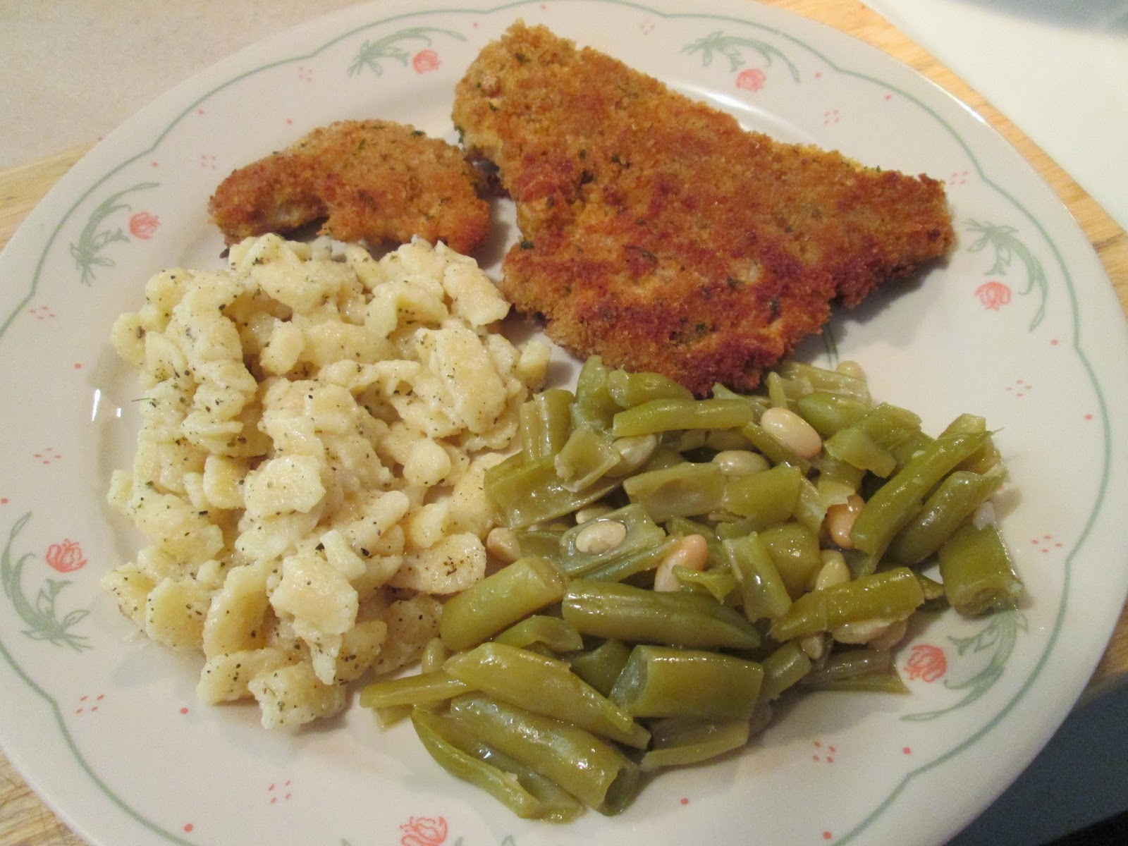 Diab2Cook Panko Crusted Cubed Pork Steak w/ Spaetzle and Green Beans
