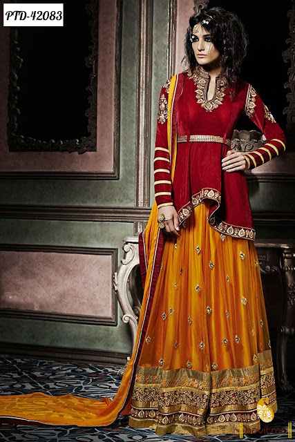 Red Orange Anarkali Suit @ pavitraa.in