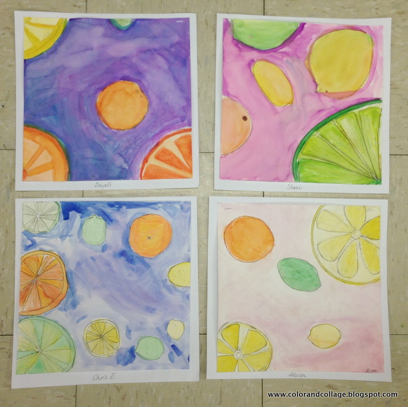 Color, collage, and much more Citrus Fruit observational drawing