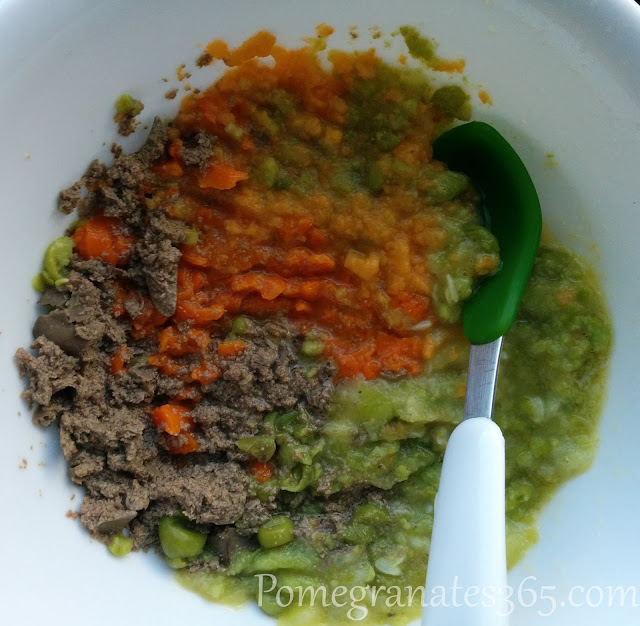 Baby food chicken liver with peas and carrots