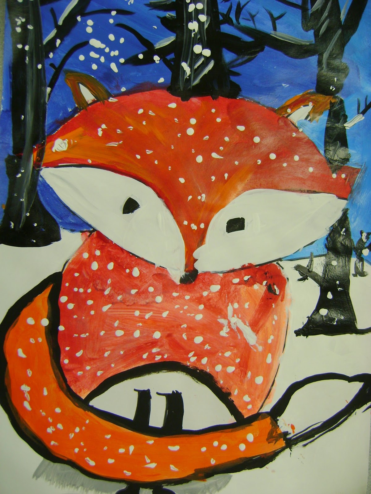 Little Dog Art Blog: 5th Grade Winter Fox Paintings