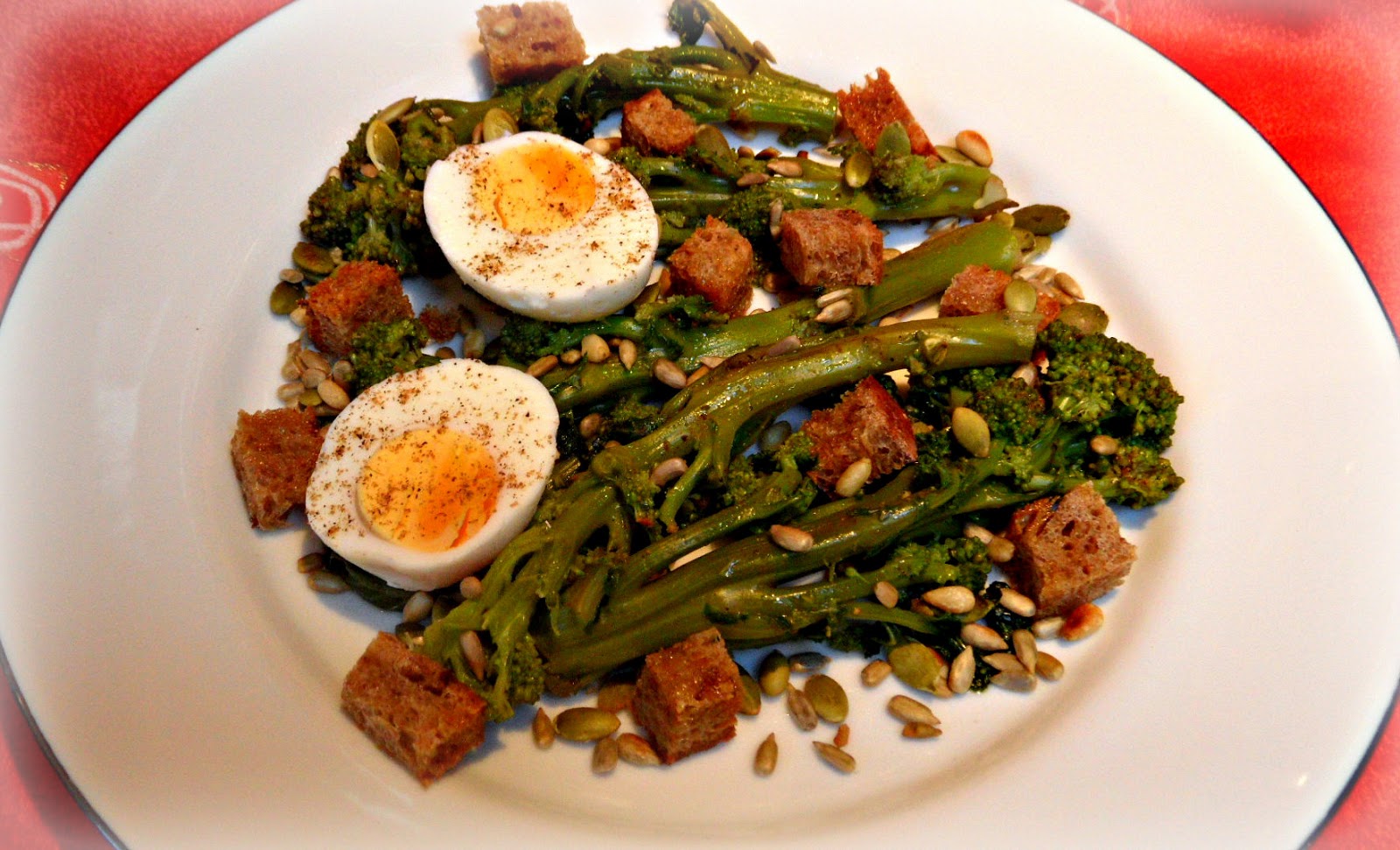 Chez Maximka Purple sprouting broccoli salad with eggs and garam masala