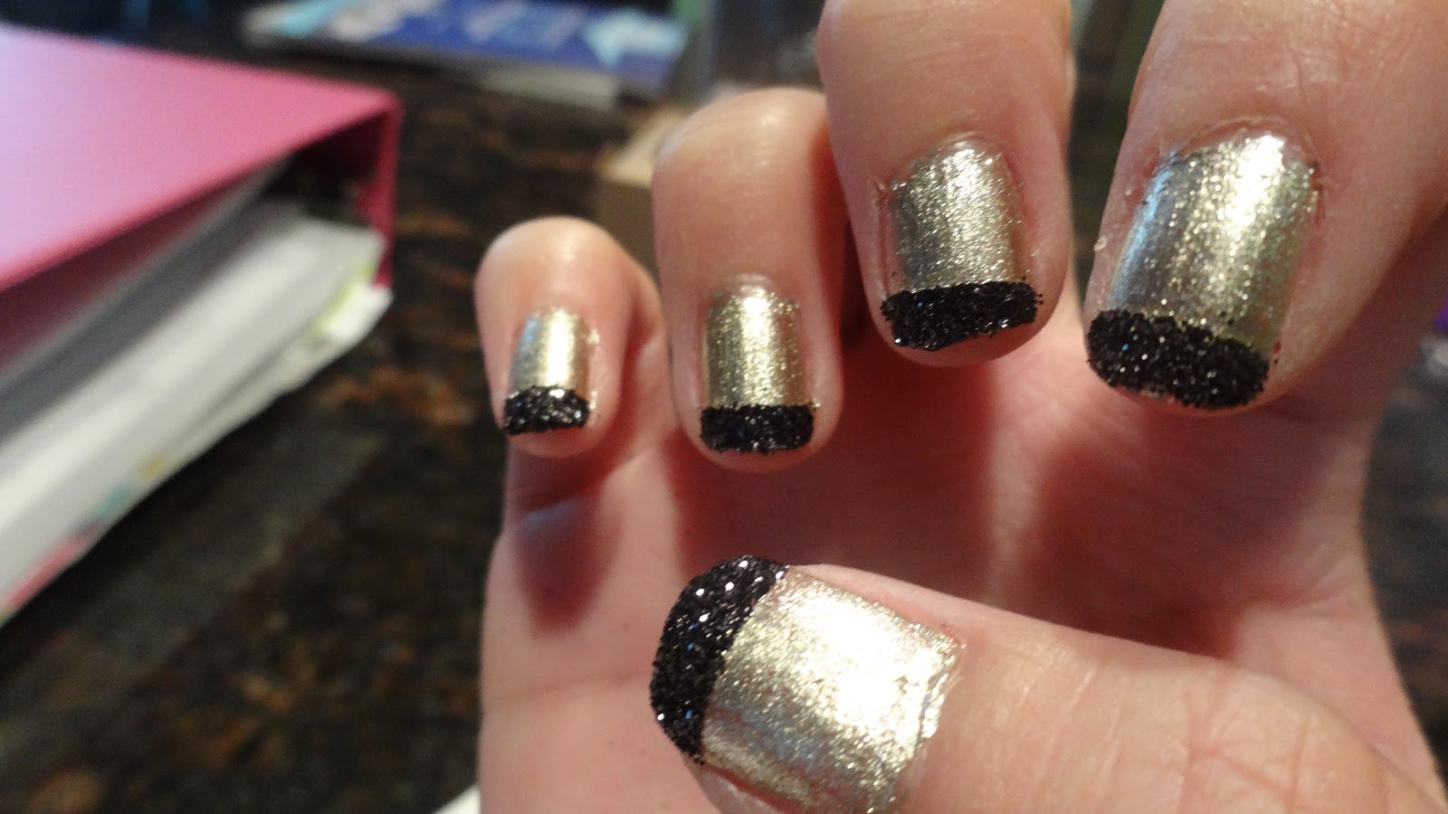 Domesticated Diva Diy Chic Holla Ween Nails Black And Gold Glitter French Manicure