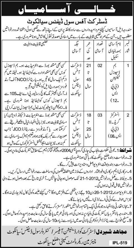 District Office Civil Defence Sialkot Jobs