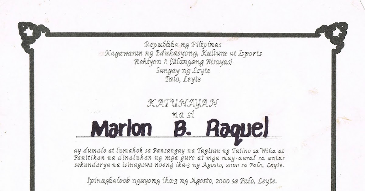 Tidbits and Bytes Example of Certificate of Participation Pansangay