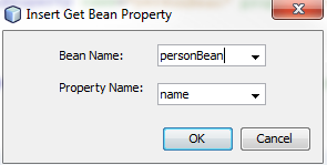 Insert Get Bean Property Settings Window showing the settings for creating a Get Bean Property