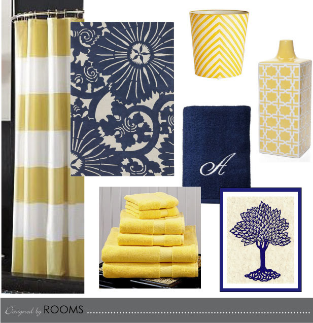 Navy and Yellow Bathroom Design