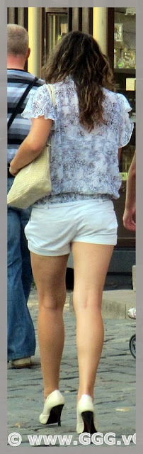 Girl walking in shorts on the street