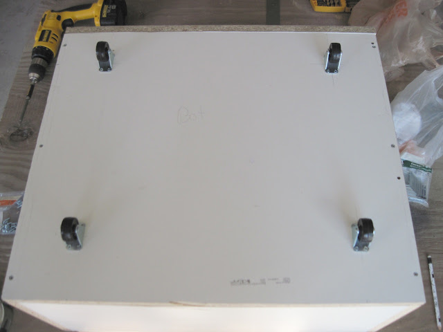 Two inch casters placed on bottom of drawer. Two inch casters placed on bottom of drawer.