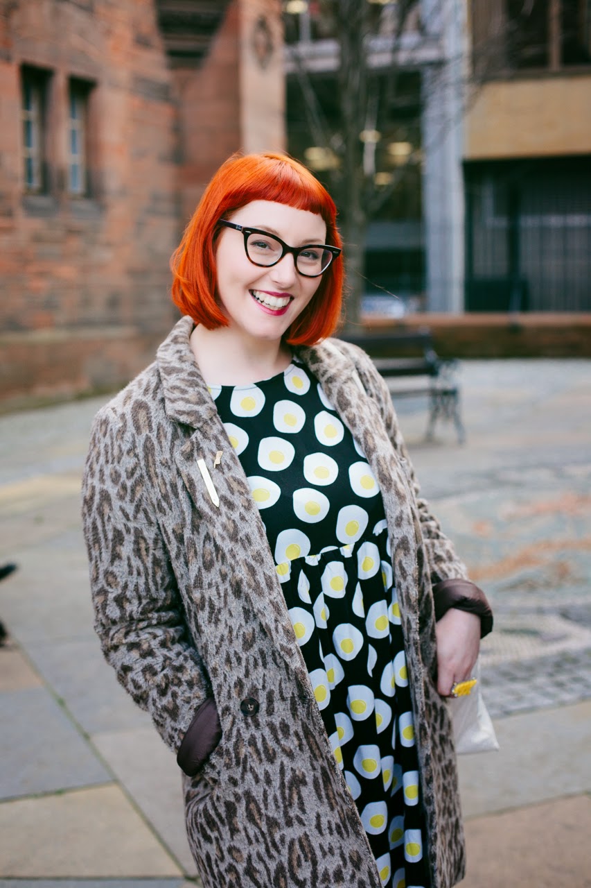 Helen Mint and Chillies Edinburgh Blogger, Scottish Blogger, Mint and Chillies, Ginger, Red Head, cat eye glasses, The Whitepepper egg dress, leopard print, Edinburgh