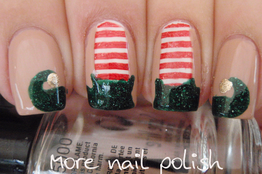 Aussie Christmas Challenge Elf More Nail Polish I Hand Painted The Shoes With A Nail Art Bush Using Picture Polish Kryptonite Gold Bells Were Added Dotting Tool Orly Luxe