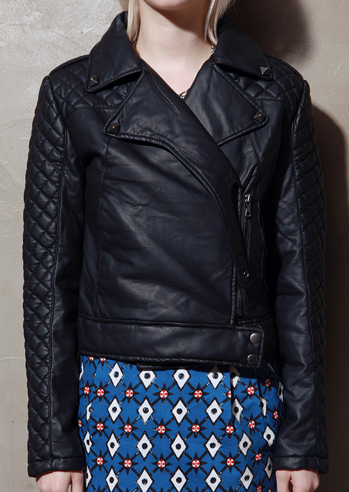 Quilted Sleeve Faux Leather Biker Jacket