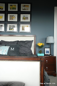 master bedroom with yellow and grey