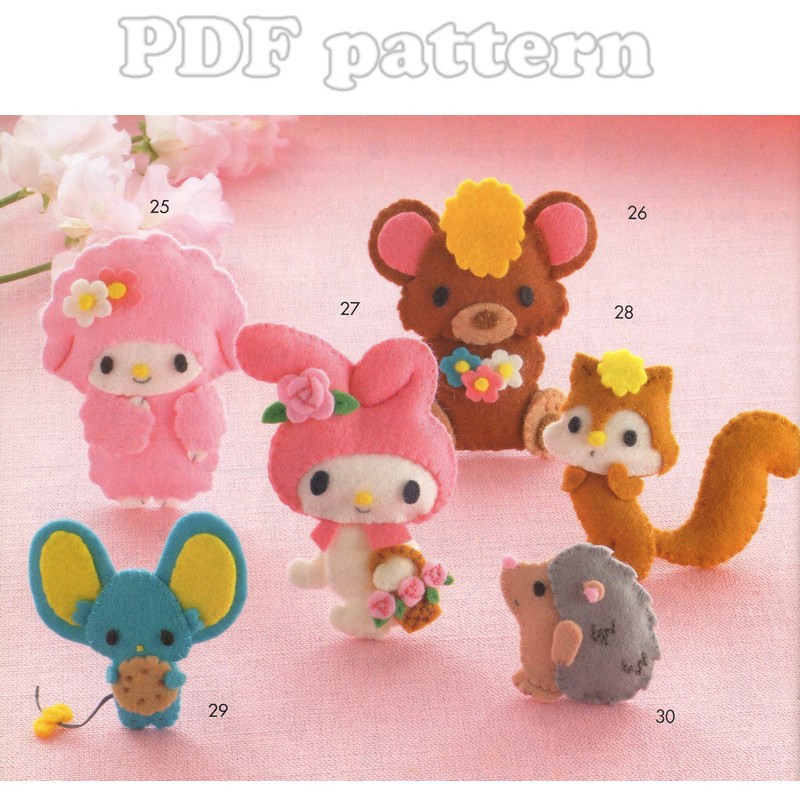 My Melody and Friends, 6 Felt Plush Pattern PDF CraftyLine epattern shop