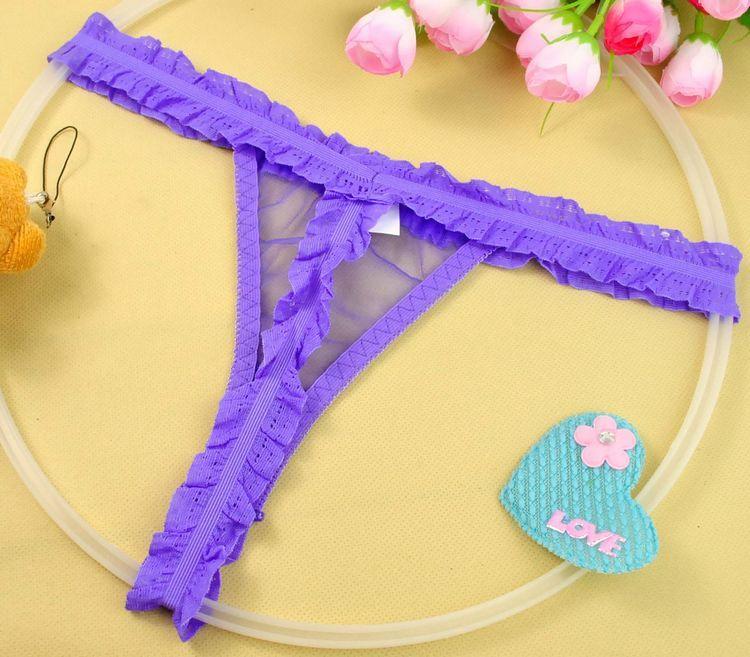 FASHION CARE 2U U2042 Sexy Sheer Purple Ruffle Trim Gstring Women's