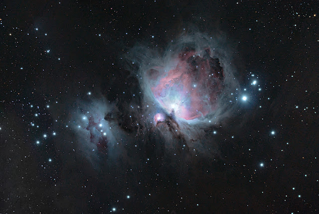 The Orion Nebula and Running Man Nebula photographed with an 80mm telescope